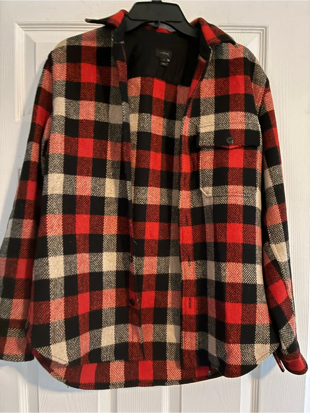 J. Crew Red Black Cream Wool Plaid Button-Down Shirt